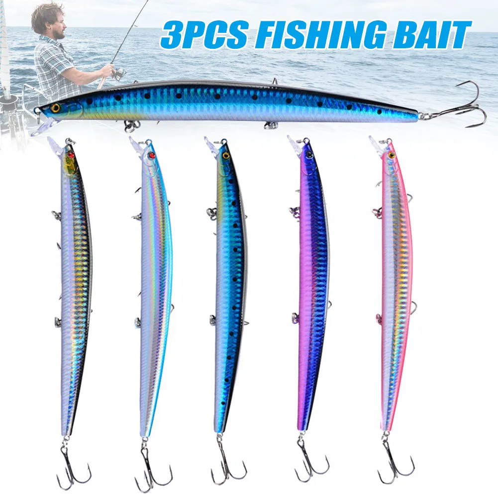 

3Pcs Fishing Lures 18cm/24g Inshore Large Hard Bait Minnow Lures with Triple Hooks Floating Minnow Sea Fishing Lure Wobbler