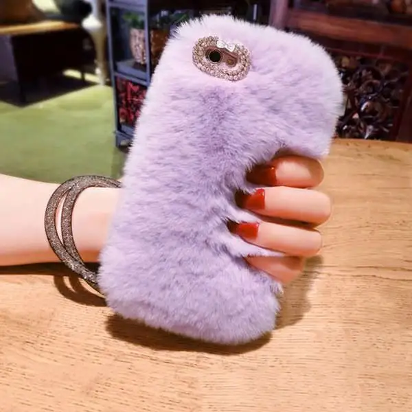 Purple L-FADNUT милый меховой пушистый чехол для телефона для iPhone X, Xr, Xs, 11 Pro, Max, 5, 5S, SE, роскошная Алмазная задняя крышка для 6 S, 6, 7, 8 Plus, чехол для девочки - Цвет: Purple