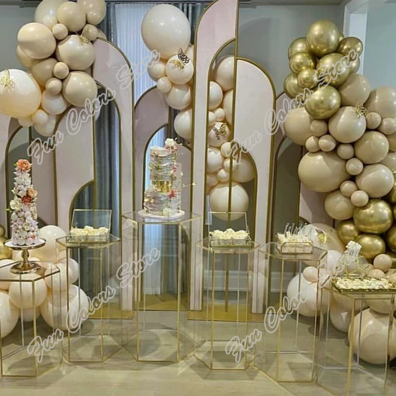

145pcs Cream Peach Memorial Day Background Baby Shower Kids Toy Golden Holiday Celebration Dinner Decor Birthday Balloon Garland