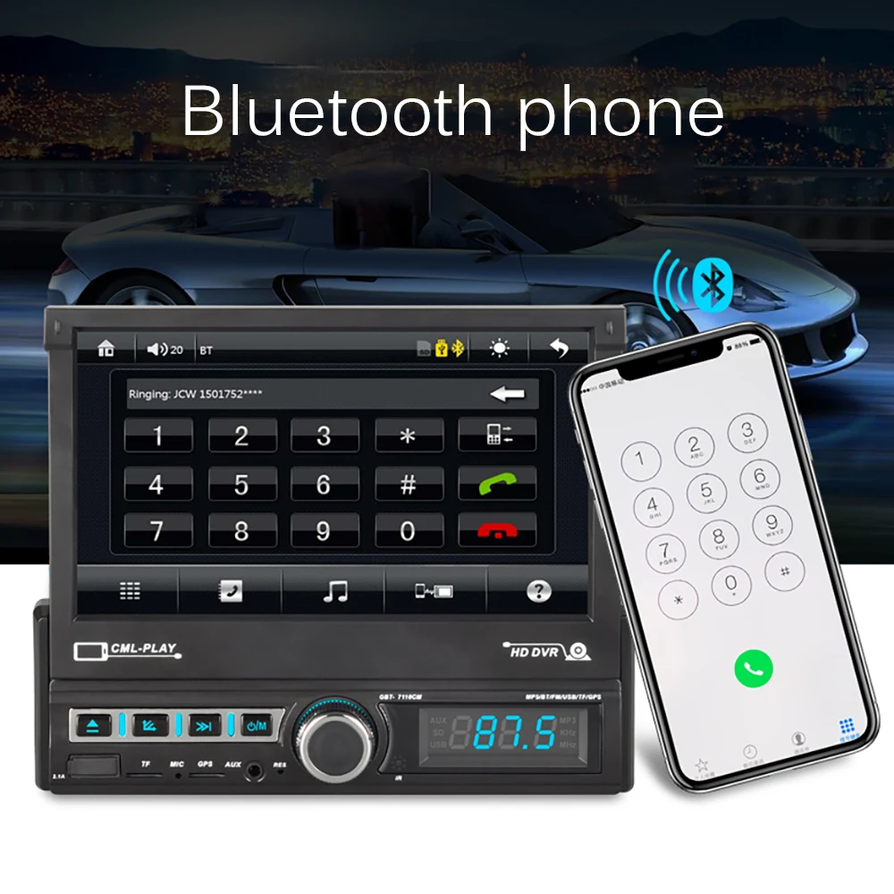 

USB 2.0 Radio Stereo MP5 Player 7 Inch Single 1-Din Electric Retractable Screen Car Radio Stereo MP5 Player DVR Input
