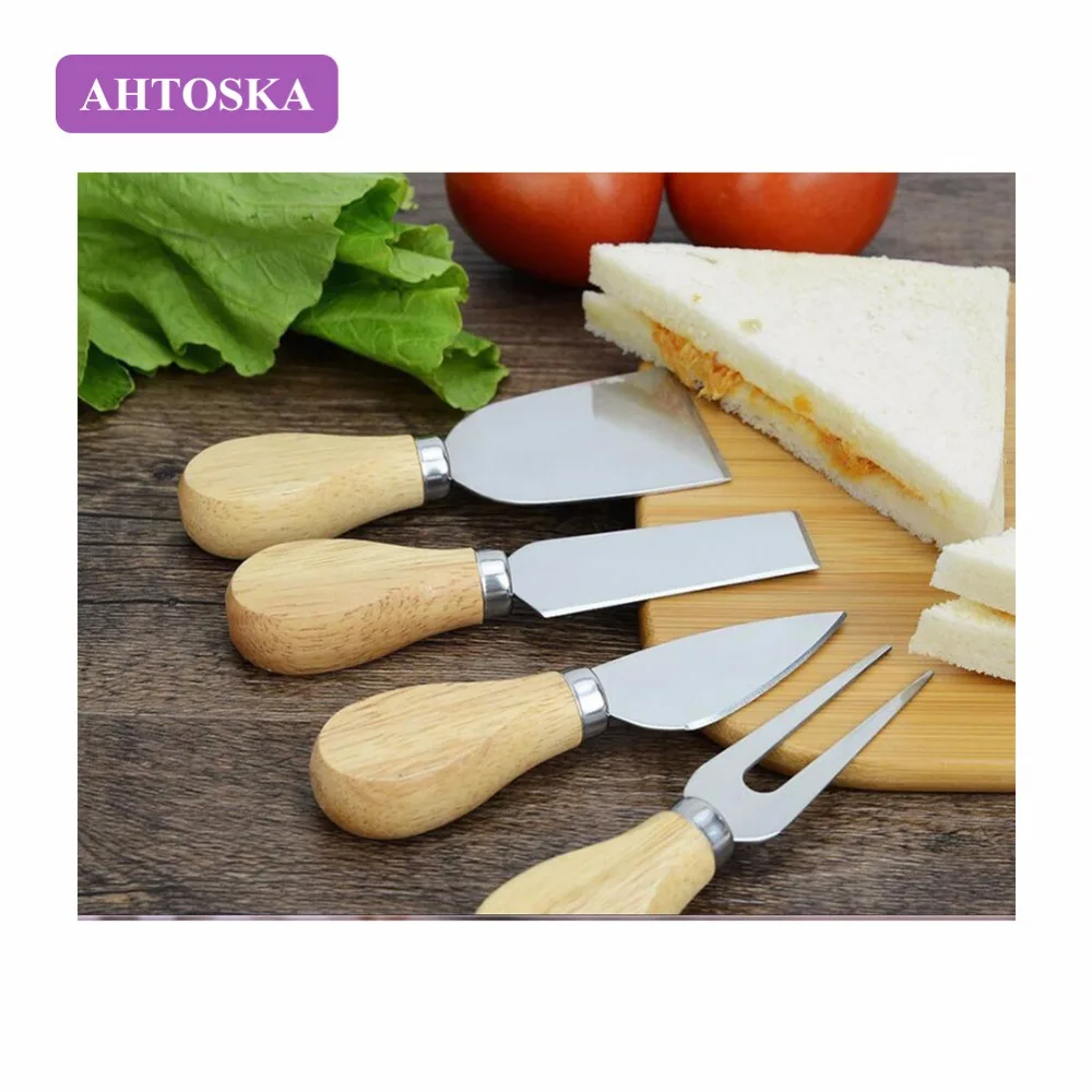 AHTOSKA 4 Шт. Ножи Для Сыра Терка С Бамбуковой Деревянной Ручкой Нержавеющей Стали