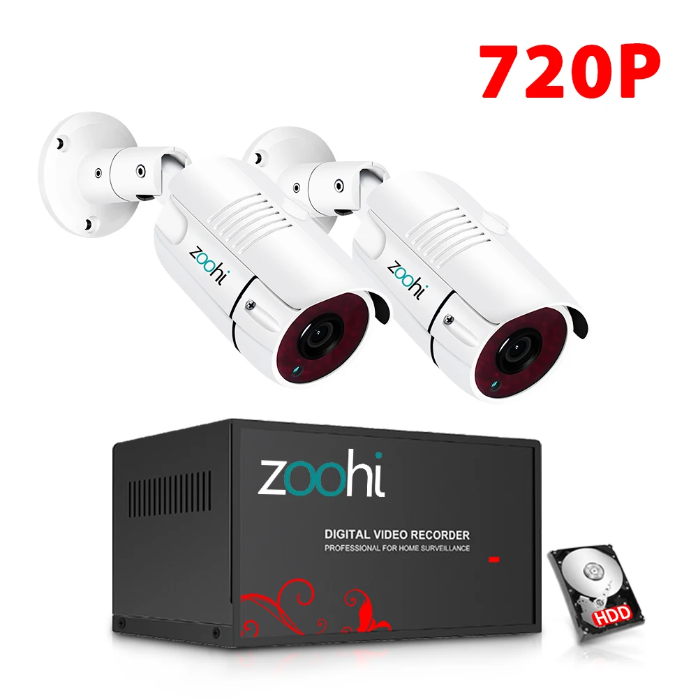 720P 2 Cameras Zoohi 2CH 720 P/1080 P AHD Камера видеонаблюдения комплект P2P HDMI H. 264 DVR система видеонаблюдения Водонепроницаемая наружная камера безопасности комплект - Цвет: 720P 2 Cameras