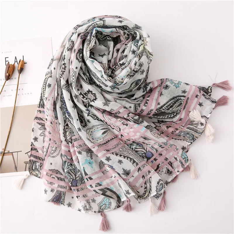 Женский хиджаб KYQIAO в стиле бохо осенне зимний длинный женский шарф богемном с