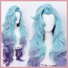 Серафин парик LoL Cosplay KDA градиентные синие фиолетовые синтетические волосы, длина 95 см, кудрявый парик, волнистые женские волнистые серафиновые наклейки