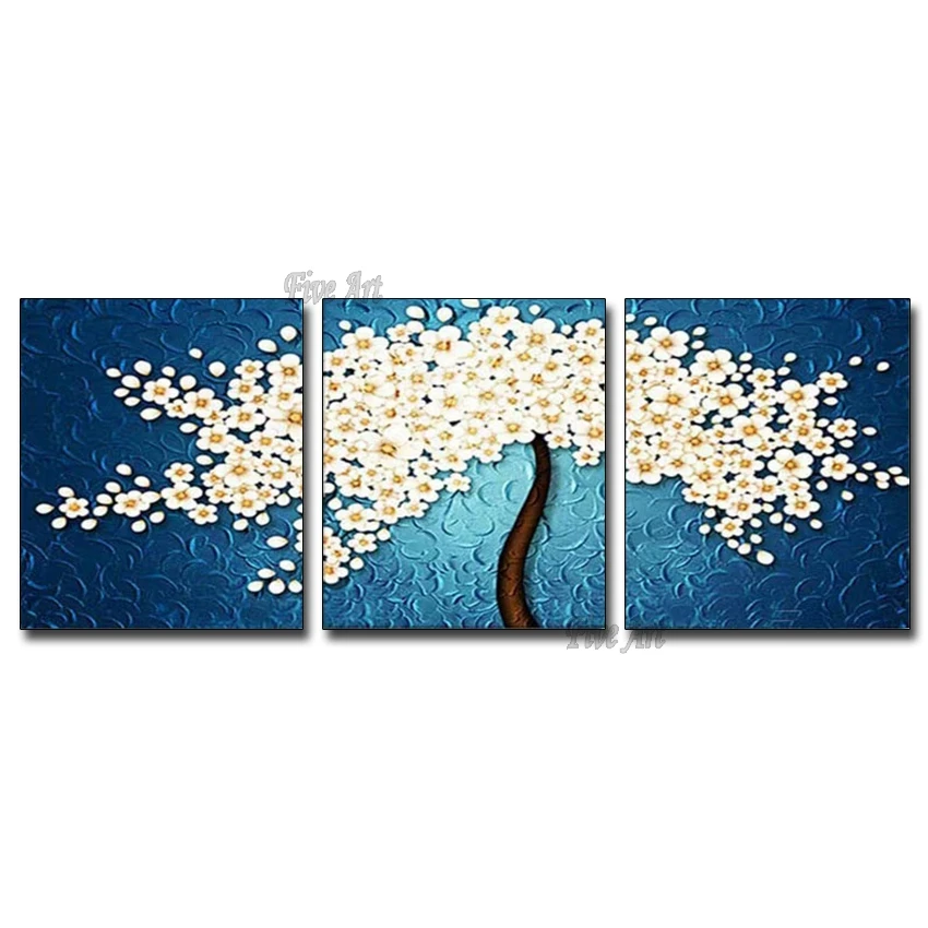 

Hand Painted Unframed White Knife Flower Blue Oil Painting On Canvas Abstract Wall Art Picture Living Room Bedroom Wall Decor