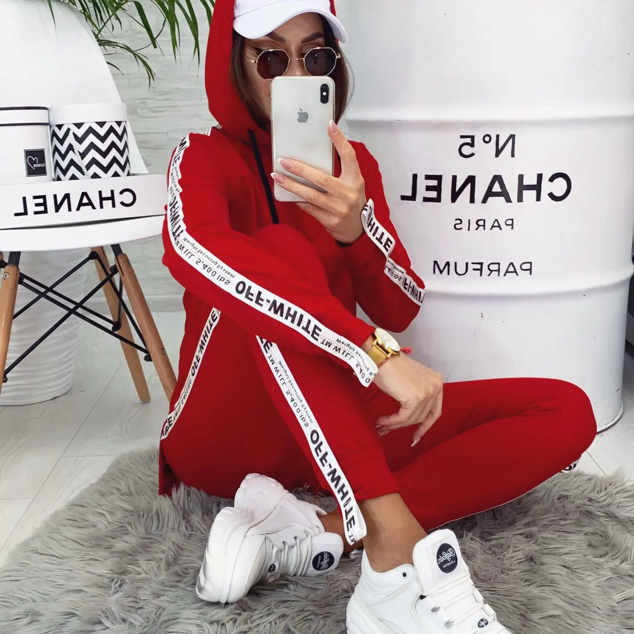 Женские комплекты женские красные черные желтые 2 шт. спортивный костюм хлопок