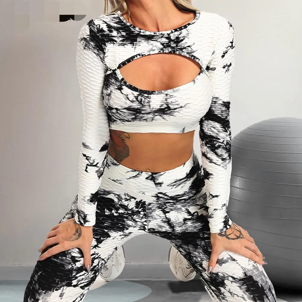 Сексуальные женские спортивные костюмы из 2 предметов тренировочный комплект