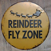 reindeer fly zone round metal tin sign suitable for home and kitchen bar cafe garage wall decor retro vintage diameter 12 inch