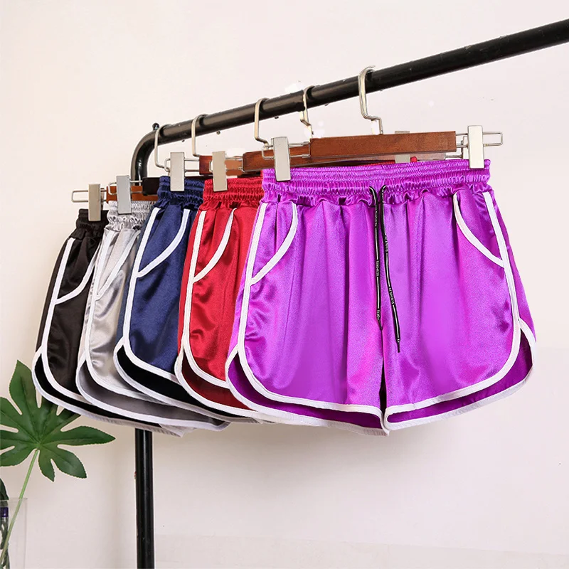 Атласные повседневные шорты с высокой талией для женщин 2020 летние фитнеса и