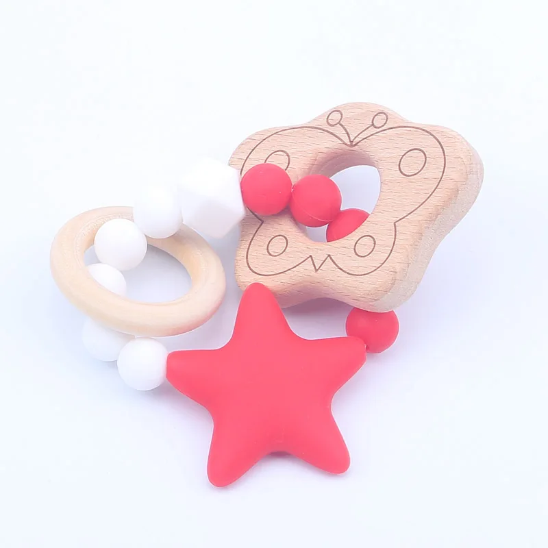 

Beech Baby Bracelet Animal Shaped Jewelry Teething For Baby Organic Wood Silicone Beads Baby Rattle Stroller Accessories Toys