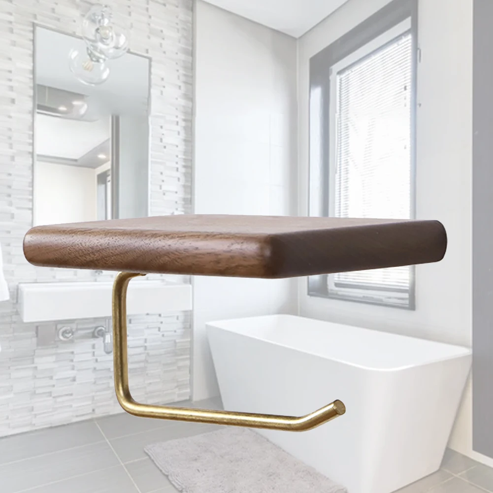 

Towel Rack Tissue Hanging Home Durable Phone Bathroom Wall Mounted Kitchen Organizer Toilet Roll Holder Paper With Wooden Shelf