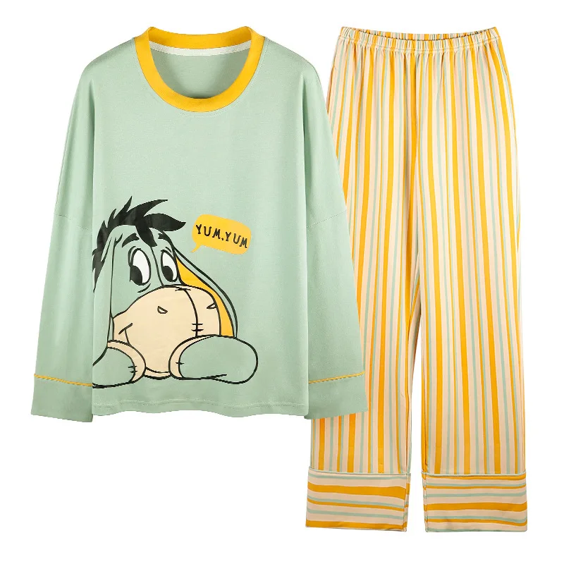 

Pajamas Women's Spring Autumn Cotton Thin Section Long-sleeved Trousers Can Be Worn Outside Large Size Comfortable Home Service