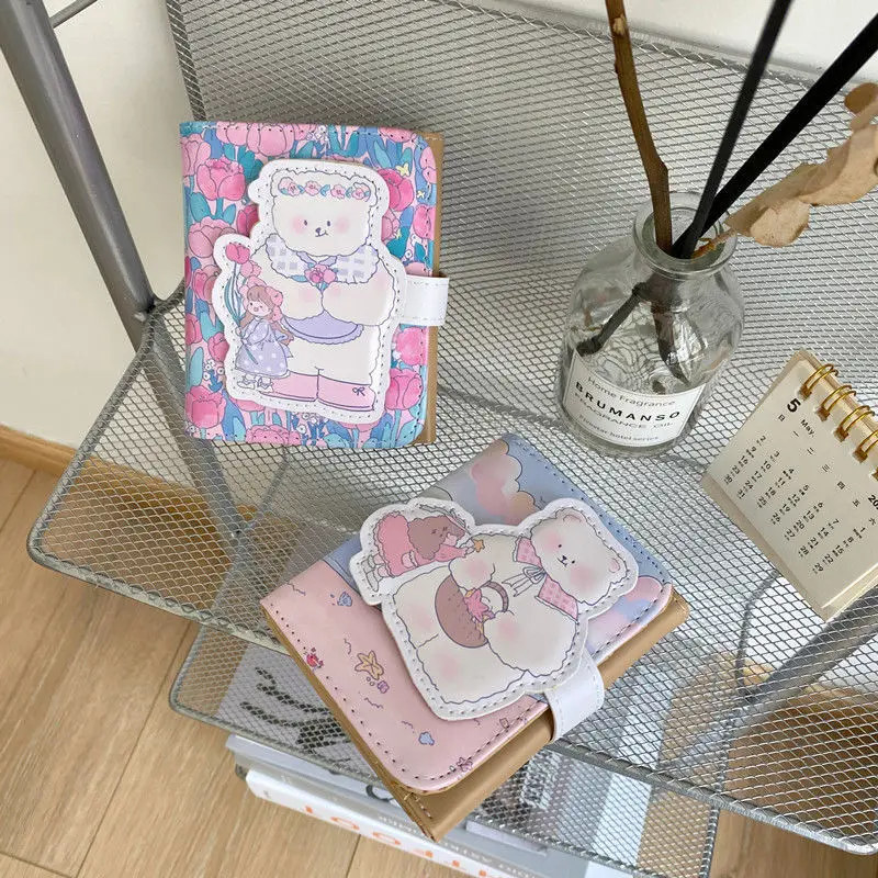 Korean Ins Sunshine Bear Girl Pu Short Three-fold Wallet Cute Image Student Card Holder | Дом и сад