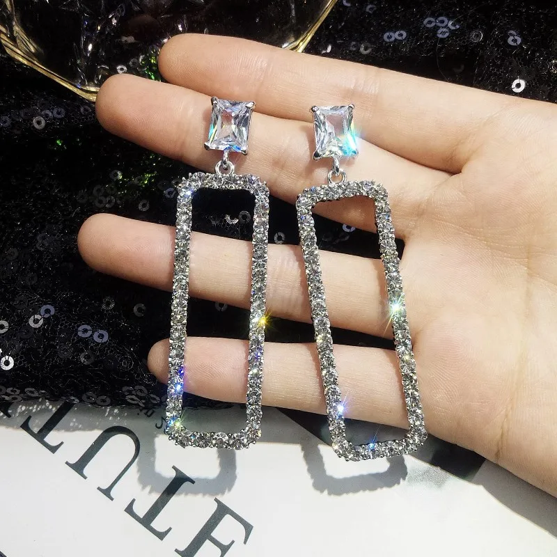 Exknl длинные висячие серьги с кристаллами прямоугольные модные ювелирные изделия