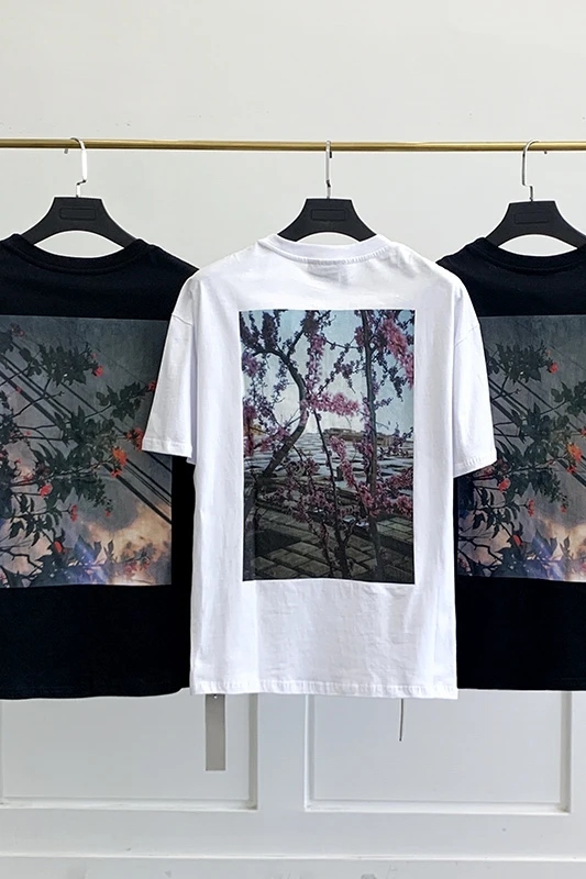 

2021 New High Street Double Line 1:1 Floral Print Short Sleeve Women's American Street T-shirt Men's Trendy Brand
