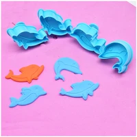 4pcset cute dolphin shape spring cookie cutter plunger fondant biscuit molds cake diy decorating baking tools