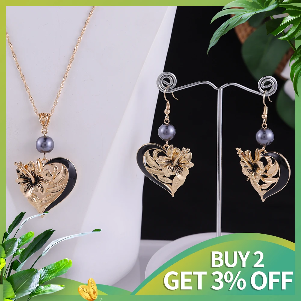 Ювелирные наборы Гавайские ювелирные изделия подвеска в форме сердца Золотая