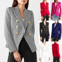 2021 ladies fashion new autumn and winter long sleeved retro office double breasted suit collar printed small jacket women