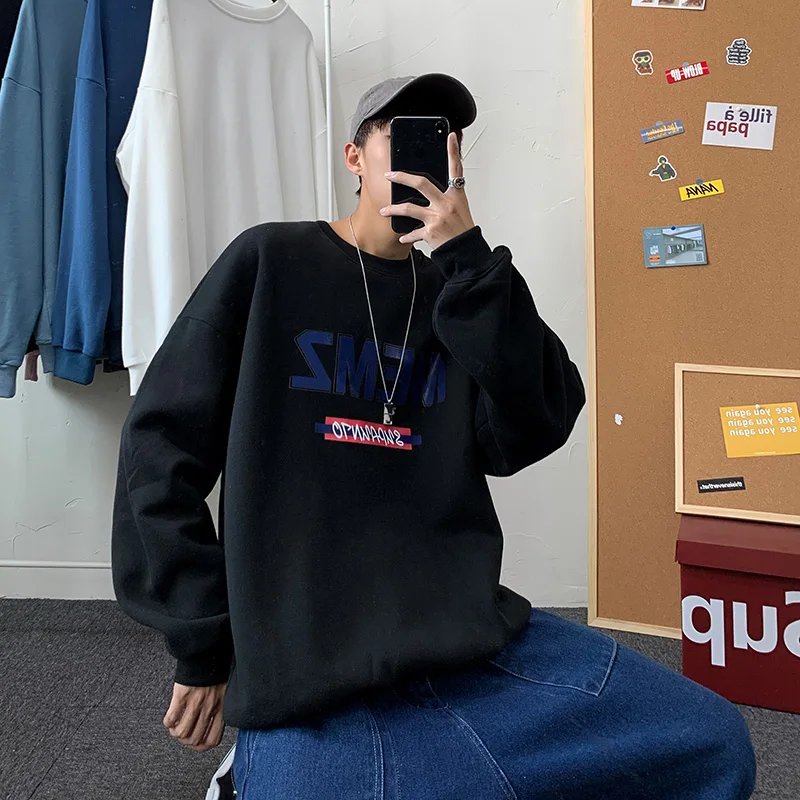 

Autumn and Winter round Neck Letter Print Brushed Hoody Male Ins Popular Brand gang feng COUPLE'S Loose All-Matching Top Coat