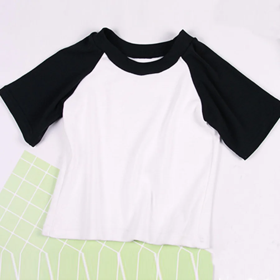 

Splice Casual Tees Ladies Simple O Neck Short Sleeve Short Tops Women Fashion Tight Sexy White Black T Shirt Female