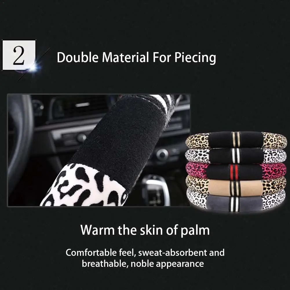 

Autumn And Winter New Set Of Plush Steering Wheel Cover Leopard Fashion Steering Wheel Cover Protective Cap For Car Auto Accesso
