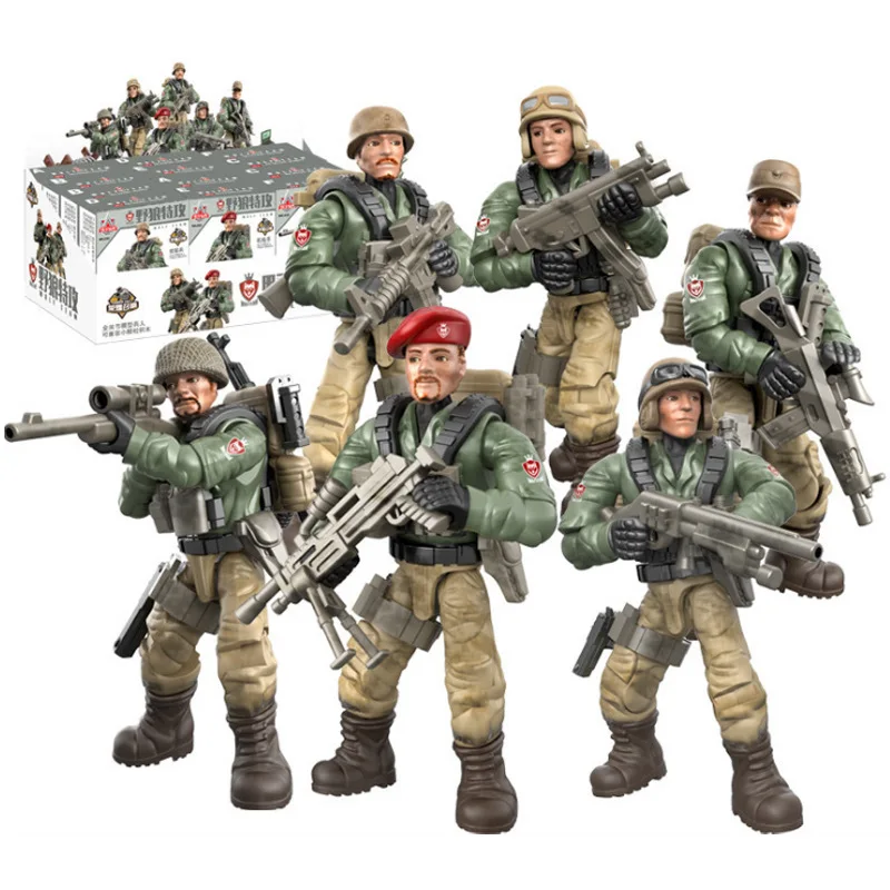 1:35 WW2 Military City SWAT Figure Joint Movable Building Blocks Figures Lightning Special Police Soldier Weapon Bricks Kids Toy