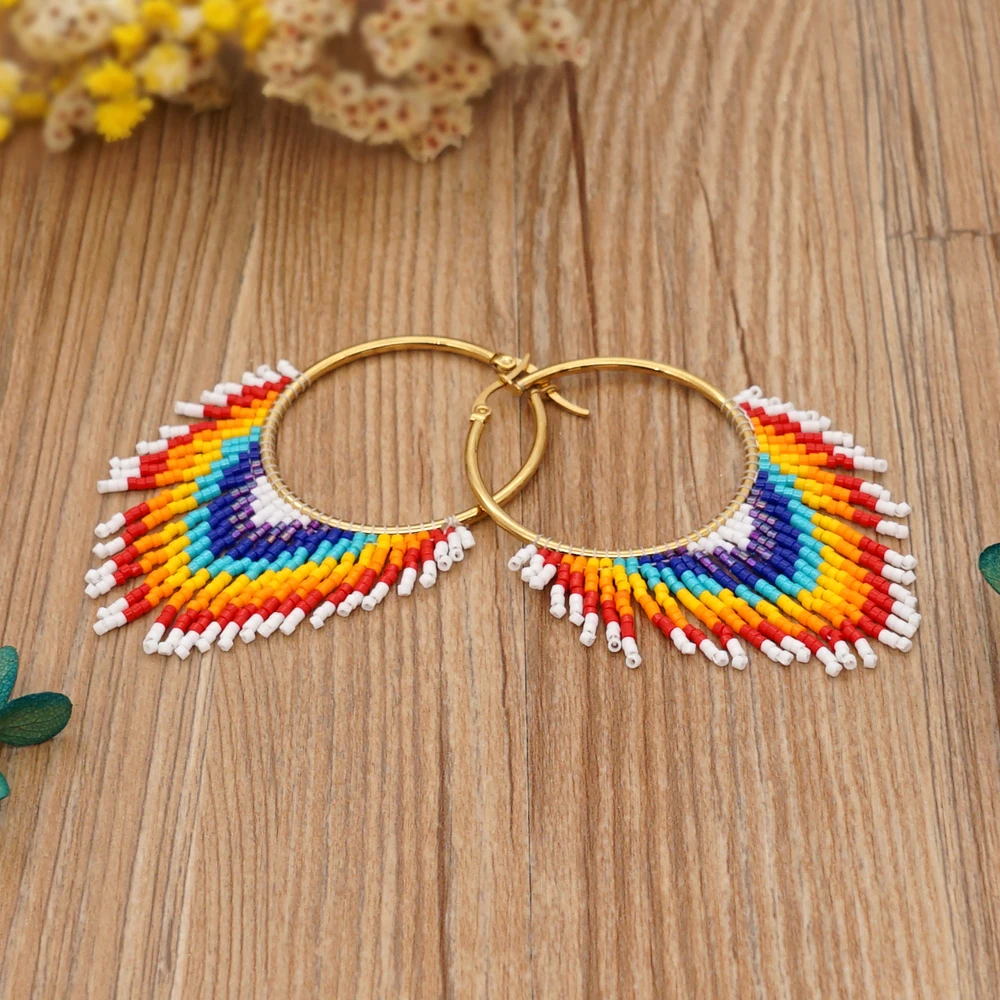 

Go2boho Native Hoop Earring For Women Jewellery Rainbow Fringe Ear Ring 2021 Miyuki Seed Beads Jewelry Boho Ethnic Earrings