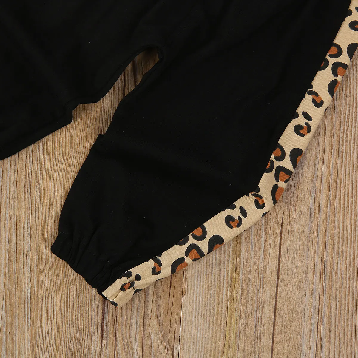 

Children's Suit Baby Patched Leopard Print Striped Line Top Newborn Pants Autumn Spring Baby Clothes Casual Set Outfits