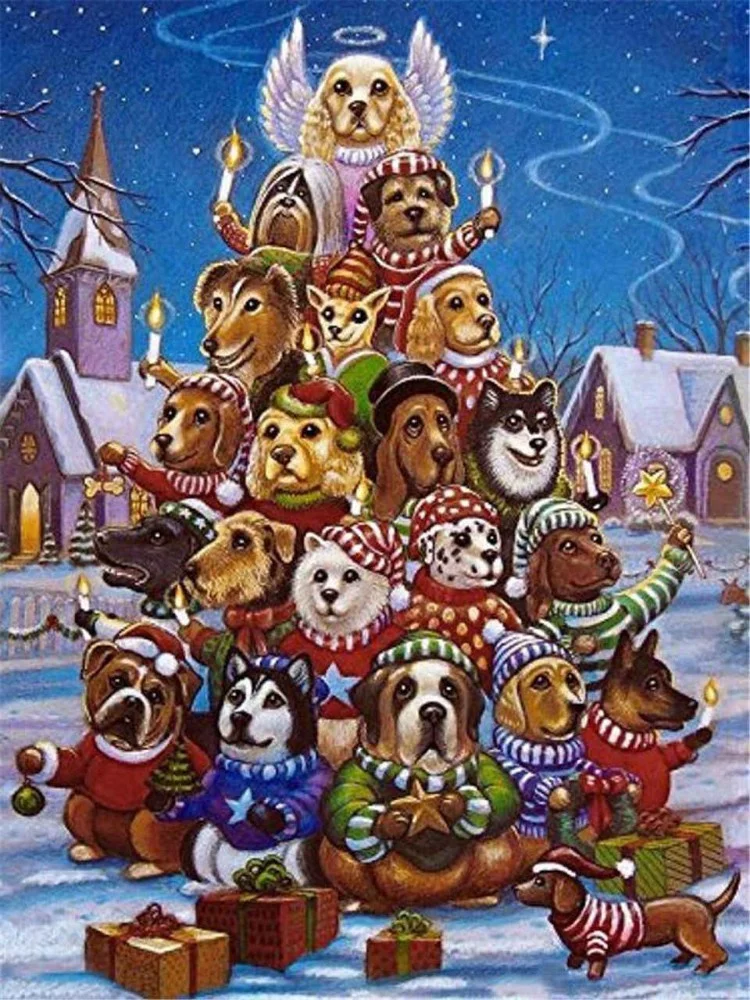 

Christmas Dog 5D Diamond Embroidery Painting Cross Stitch Crafts Wall Decor