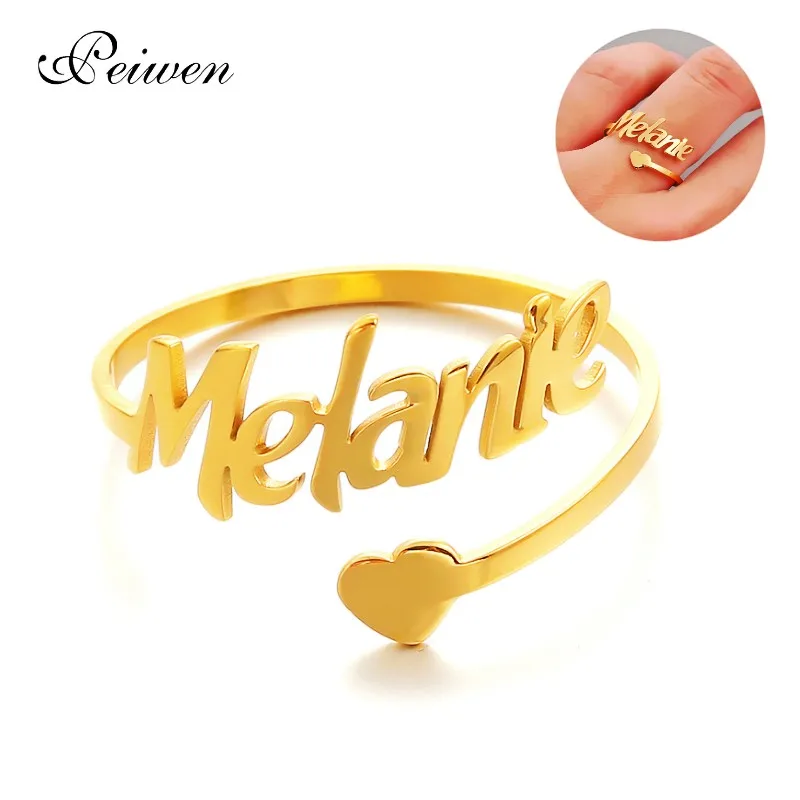 

Personalized Custom Name Ring Love Heart Letter Couple Rings Stainless Steel BFF Ring For Women Men Nameplate Jewelry Gift
