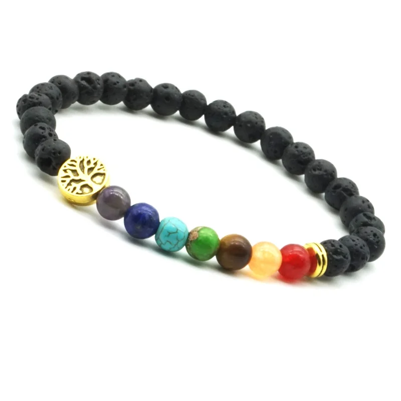 6 мм черный лавовый камень дерево жизни 7 чакр Исцеляющие балансирующие бусины