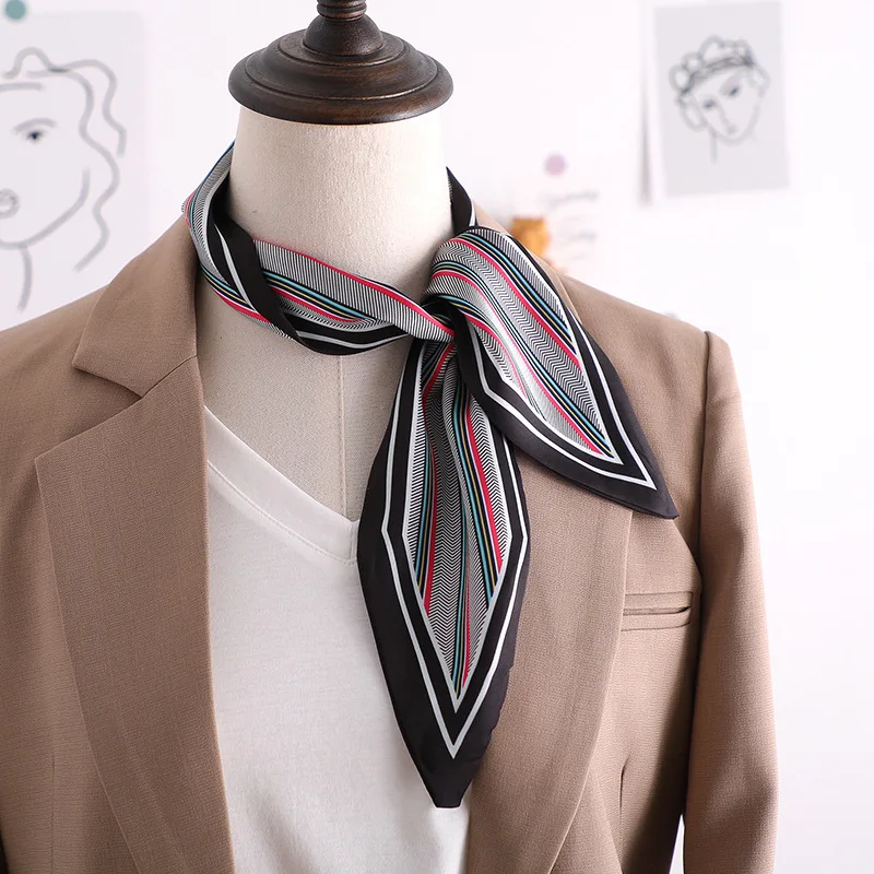 Новый дизайн тонкий шарф однотонный в полоску с принтом женский шелковый