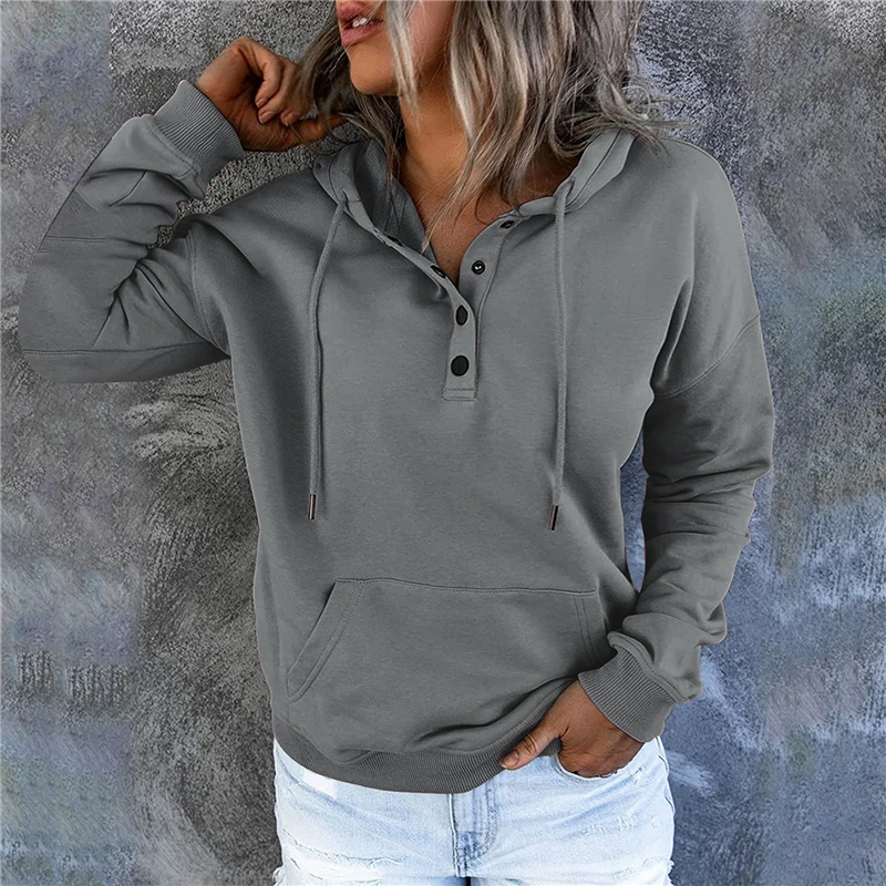 

2021 Autumn Winter Women Clothes Fashion Long Sleeve Solid Color Oversized Hooded Sweatshirt Casual Pocket Hoodies Pullover Tops