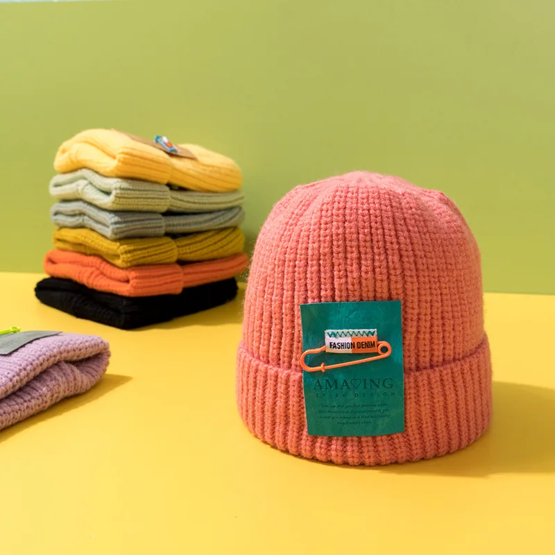 

Baby Hat Autumn Winter Knitted Warm Hat Kids Simple Letter Hats Baby Caps Girls Boys Outdoor Beanie Cap Toddler Bonnet Cap