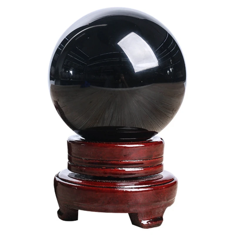 LBER 80MM Natural Black Obsidian Sphere Large Crystal Ball Healing Stone with Base