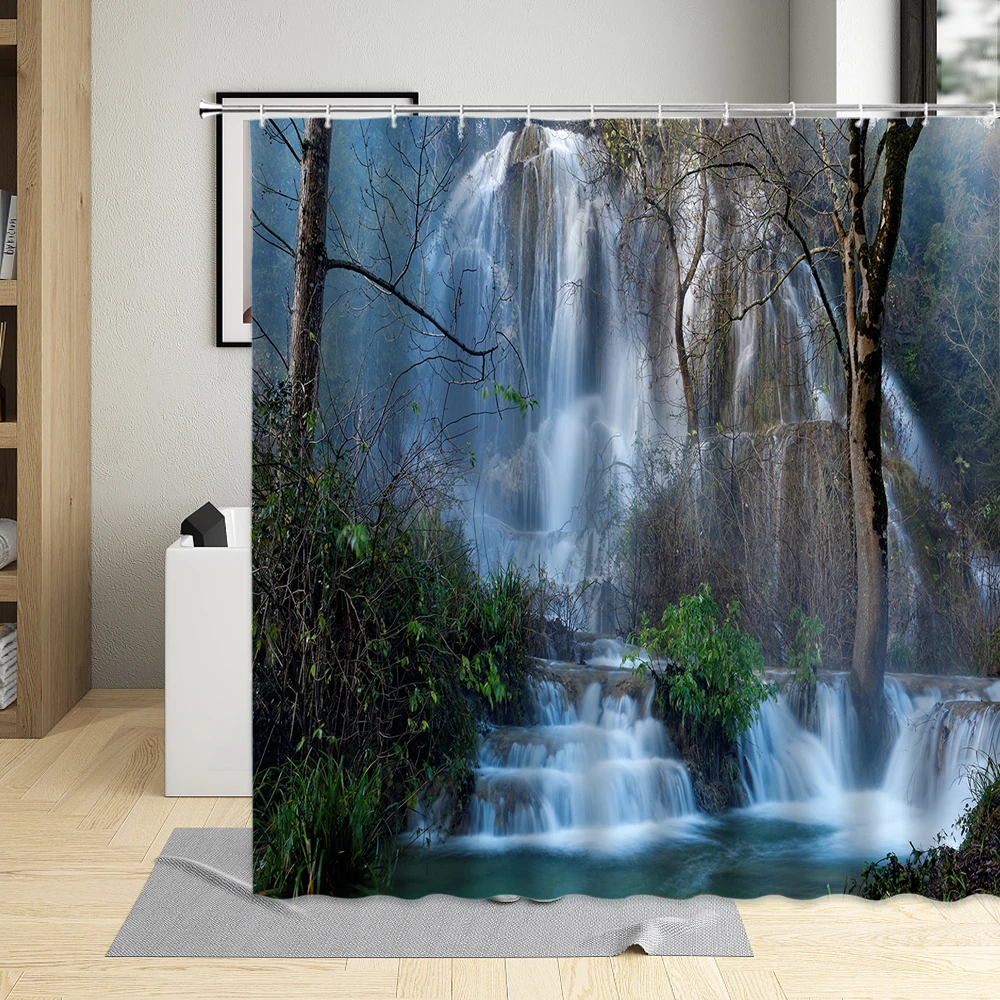 

Spectacular Waterfall Landscape Shower Curtain Scenery Printing Pattern Waterproof Bathroom Washable With hook Home Decoration