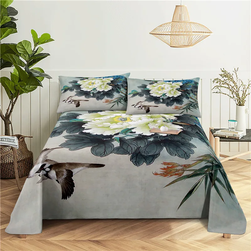 

Beautiful Flower 0.9/1.2/1.5/1.8/2.0m Digital Printing Polyester Bed Flat Sheet With Pillowcase Print Bedding Set