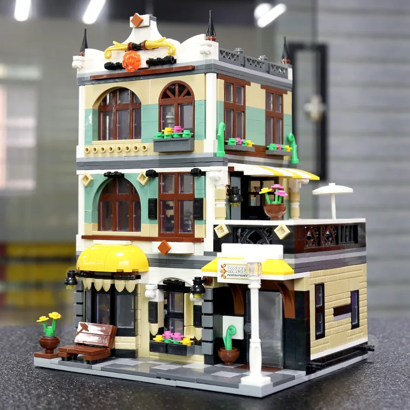 

1168PCS MOC Streetview Building Toys The Rome Restaurant Model Building Blocks Assemble Kits Kids DIY Toys Christmas Gifts