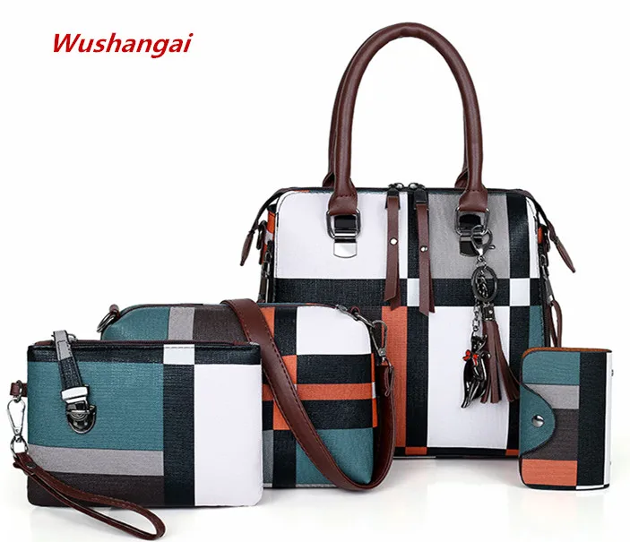 Wushangai роскошные сумки новые 4 шт. набор женская сумка в клетку на плечо дорожная