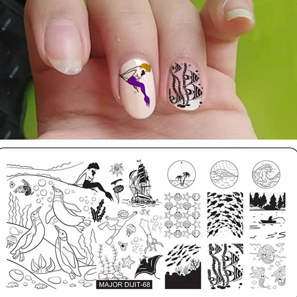 Пламя Дельфин серии ногтей печать шаблон Уникальный и красивый привлекает