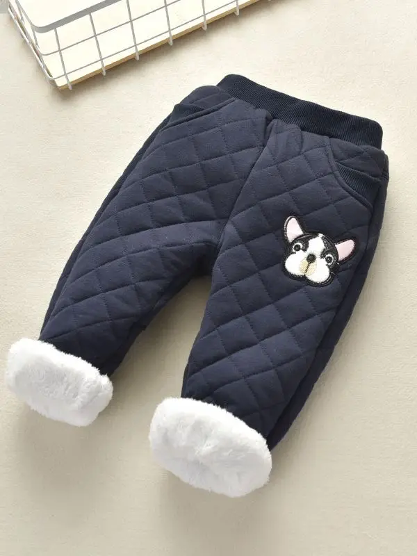 Зимние штаны для мальчиков и девочек хлопковые плотные теплые с рисунком