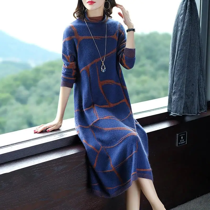 Kpop женское платье большого размера Осень-зима 2019 новая женская одежда с высоким