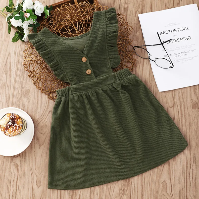 

Spring Children Princess Dress Girl Clothes robe noel fille Ruffle Vintage Girls Dresses Corduroy Jumper Skirt Button Sundress