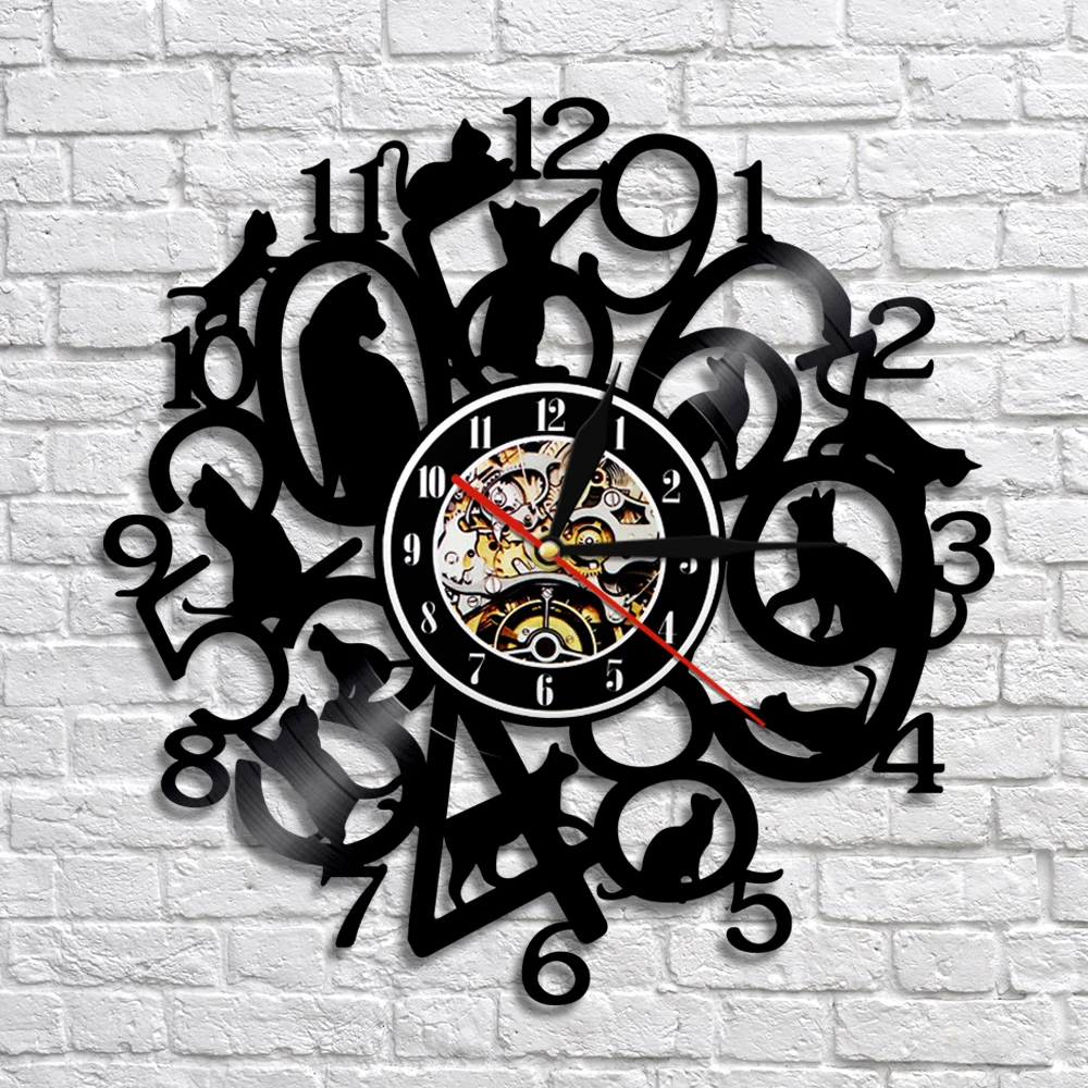 Настенные часы с забавным котенком виниловые украшения для детской комнаты