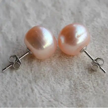 

Luck Jewelry Real Pearl Earrings 11-11.5MM Huge Pink Genuine Freshwater Pearl S925 Sterling Silver Stud Earring Fine Women Gift
