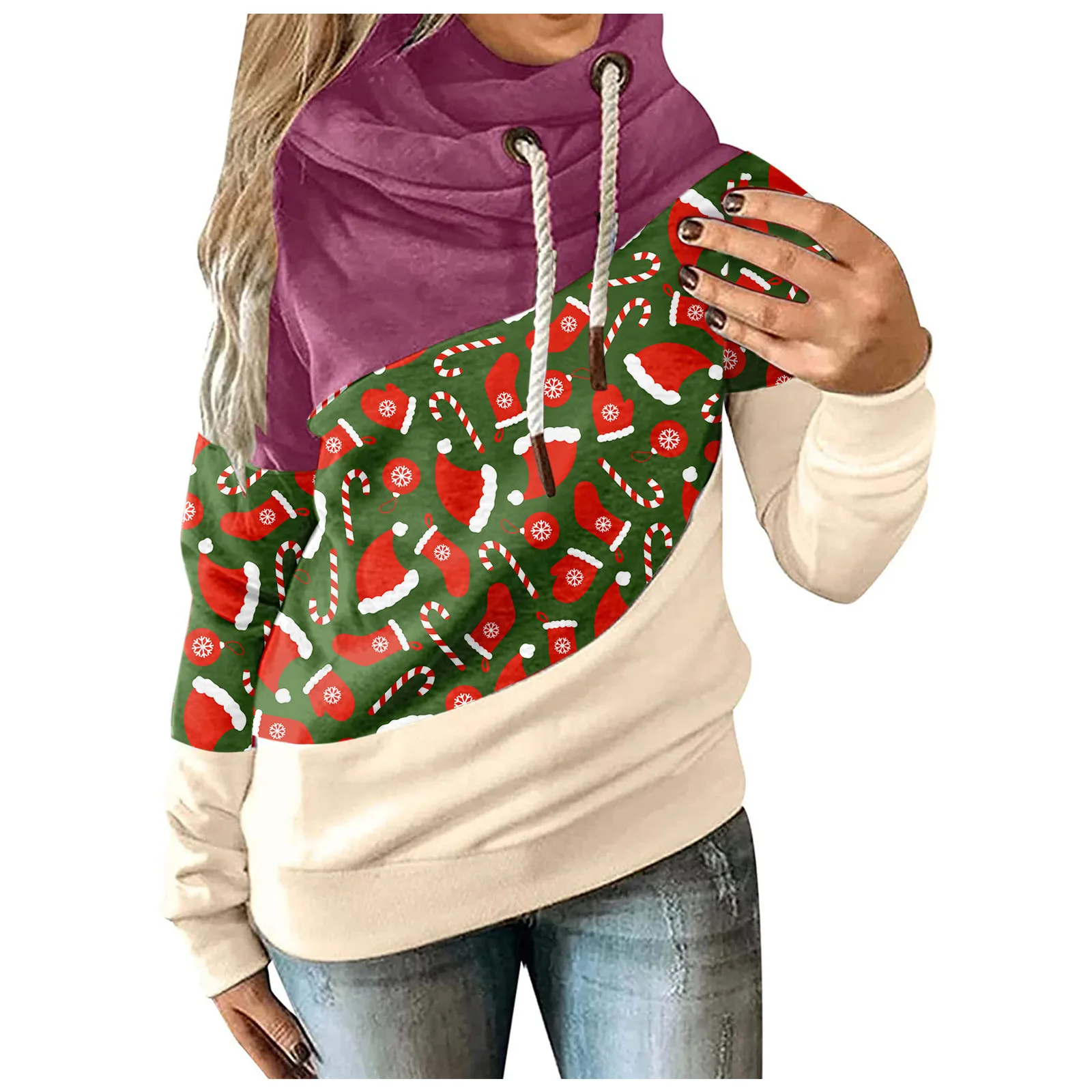 Женская кофта с длинным рукавом и шнурком высоким воротником | одежда