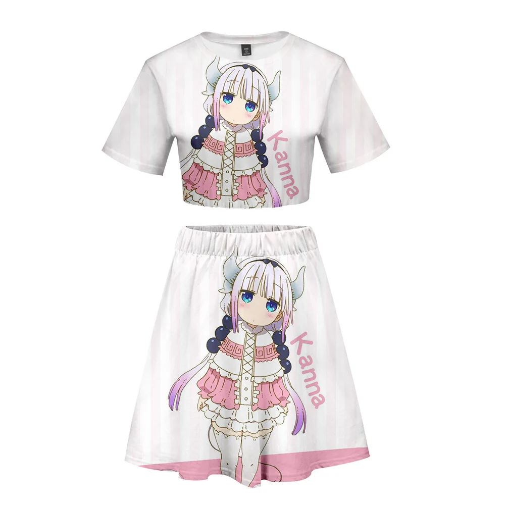

Anime Miss Kobayashi's Dragon Maid 3D Print Summer Two Piece Set Women Crop Top and Skirt Outfits Kanna Kamui Cosplay Costume