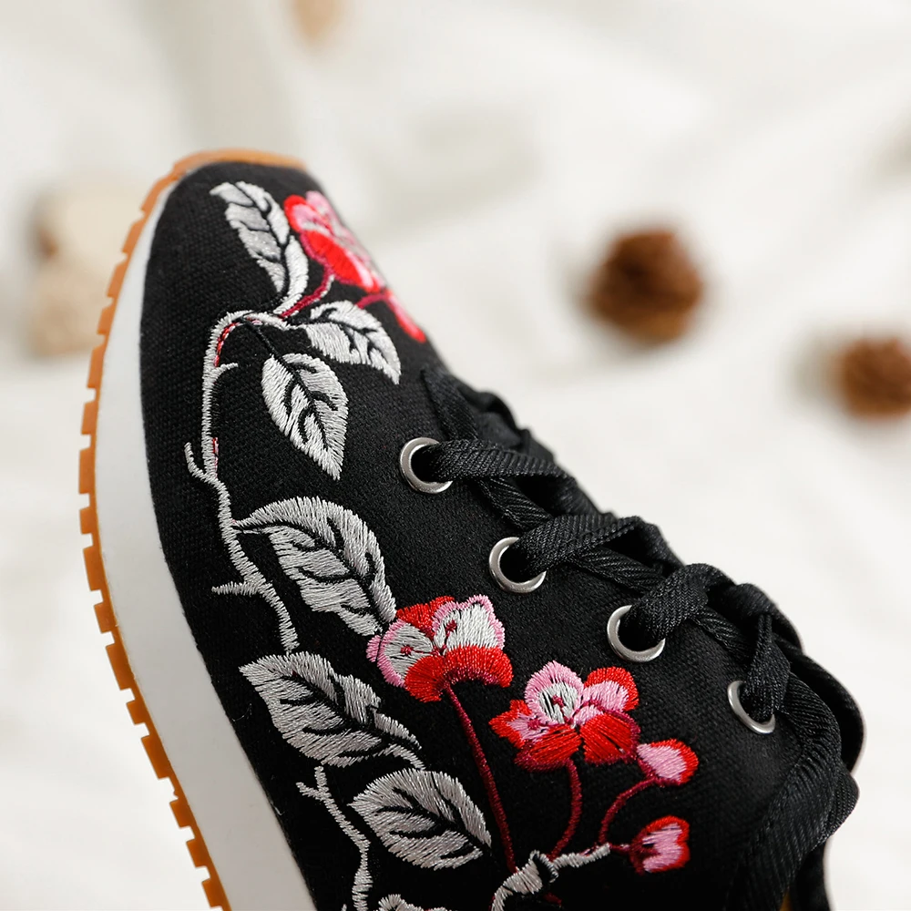Женские холщовые кроссовки Veowalk с вышивкой листьев повседневная женская обувь на