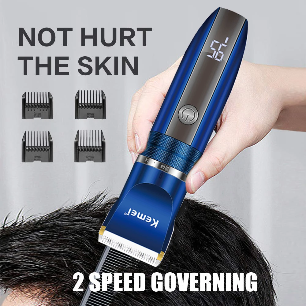 

Kemei Professional Barbershop Hair Clipper for Men LCD Cordless Blue Trimmer Hair Cutting Machine Removable Ceramic Blade Quiet