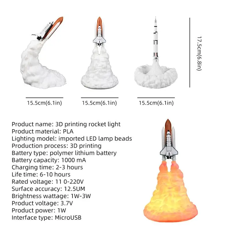 

3D Print LED Night Light Space Shuttle Lamp For Space Lover Rocket Moon Night Lamp For Indoor Home Desk TableDecoration